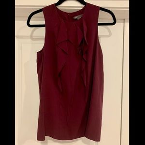 Vince Ruffled Neck Silk Sleeveless Blouse